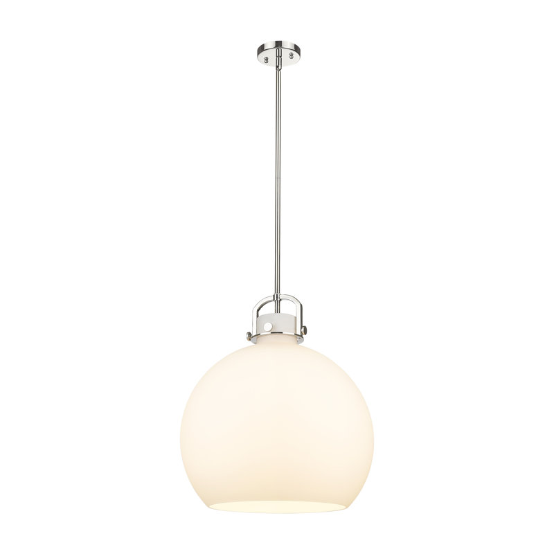 Luminaire suspendu à 1 tige Sligo, Blanc, H 20,5 po x l 18 po x P 18 po, Nickel poli