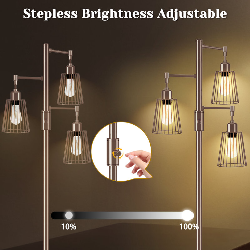 71" Dimmable Tree Floor Lamp With 3 Bulbs Included, Brown