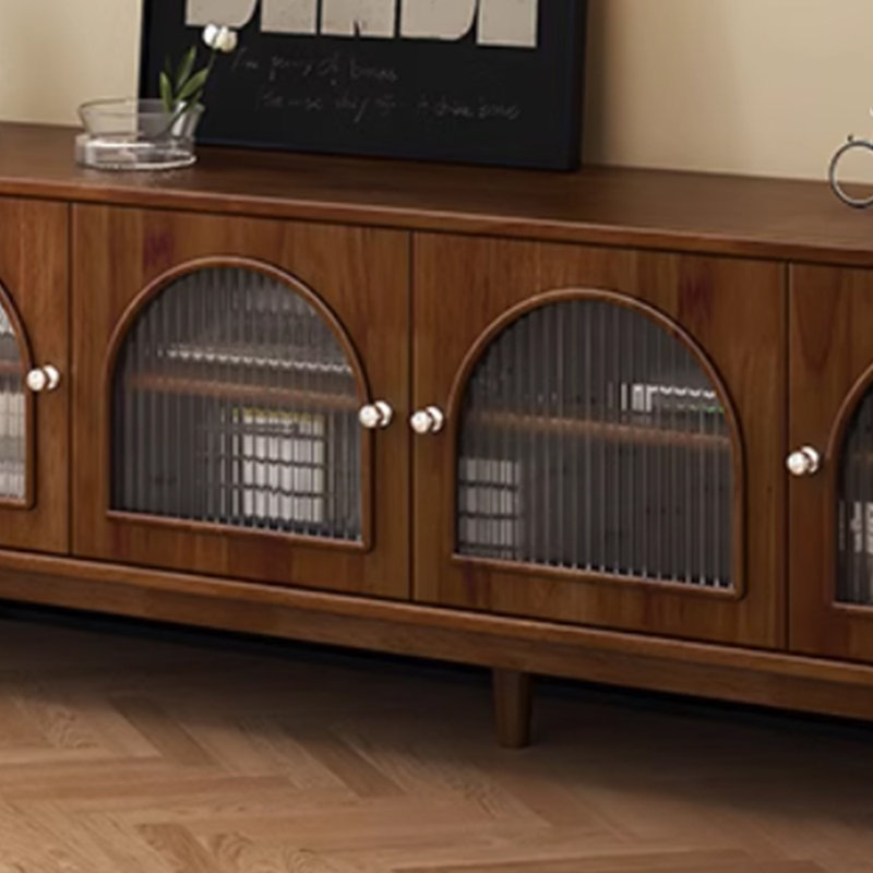 Meuble télé en bois massif de style rétro, 70.86", Brun