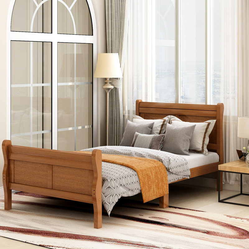 Twin Wood Bed With Headboard & - Solid Wood, Fits Twin-Size Mattress, No Box Spring, Easy To Build, Spring Platform , Slat Support, Needed, Setup,