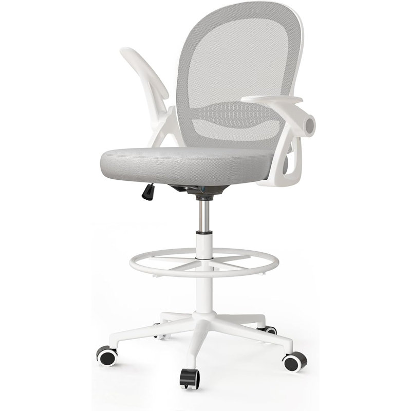 Inbox Zero Lintz Mesh Drafting Chair, Grey