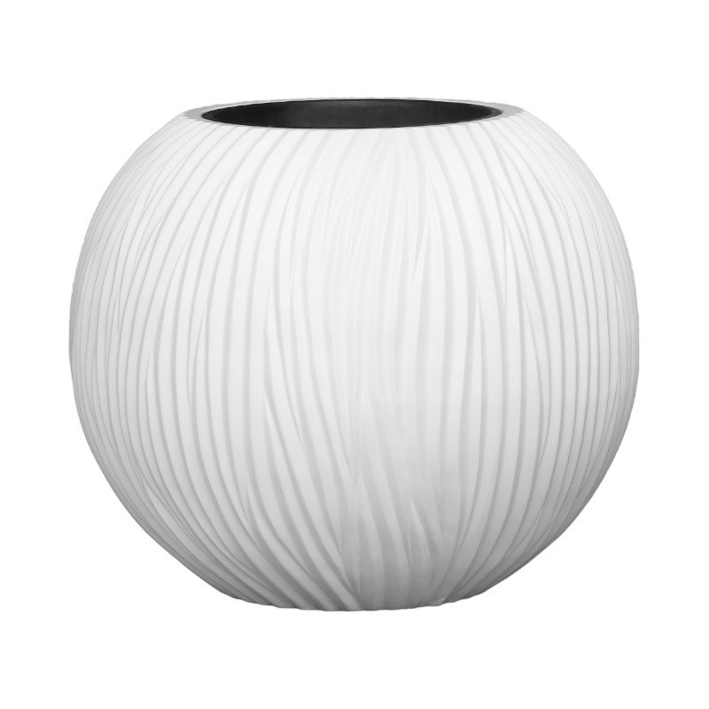 Pot à fleurs texturé rond blanc en fibre de pierre, Blanc