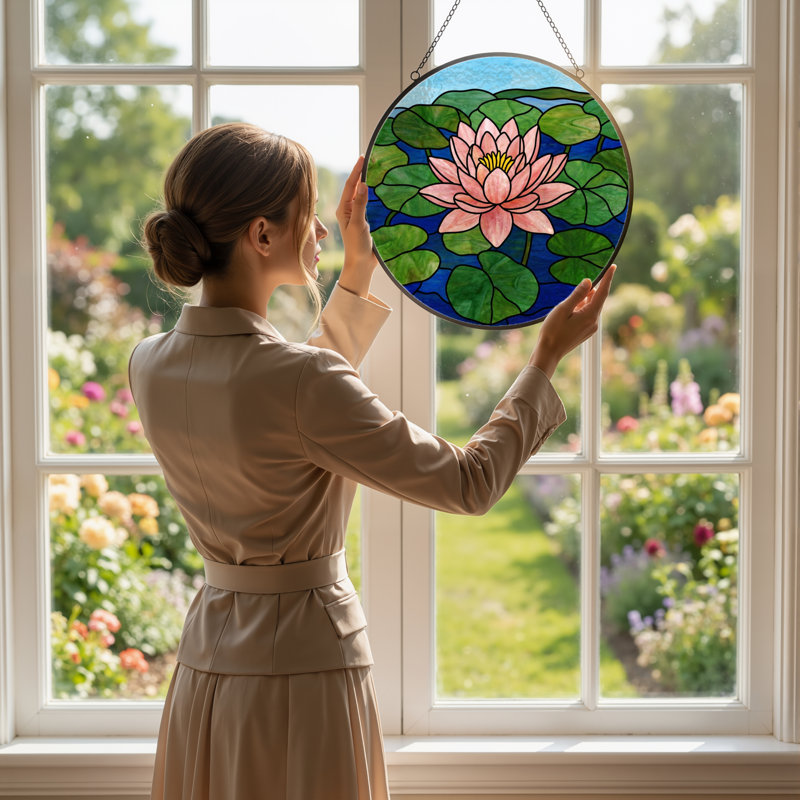 Panneau de vitrail 12 "H Water Lily, H 12 po x l 12 po