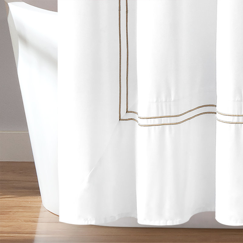 Hotel Collection White and Wheat Embroidered Fabric Shower Curtain 72" x 72"
