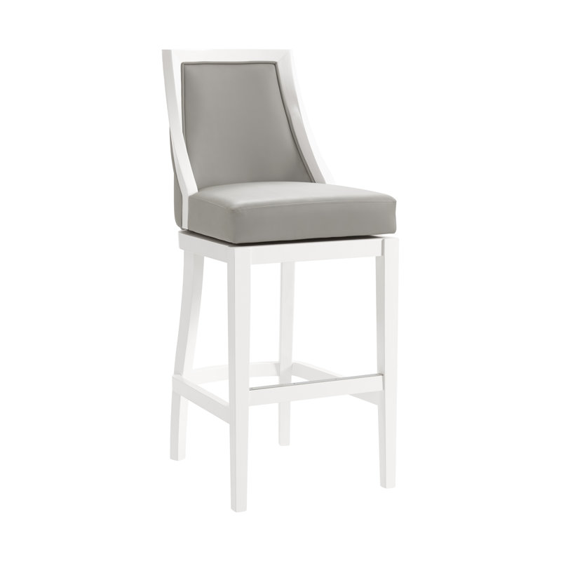 Ellie 19" Wide Solid Rubber Wood Frame Linen Fabric Counter Height Swivel Stool With Back, Bar Stool (31" Seat Height), 2