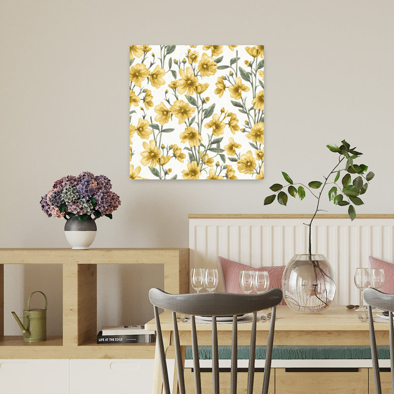 Motif contemporain de jardin avec motif floral et fleurs, H 18 po x l 18 po