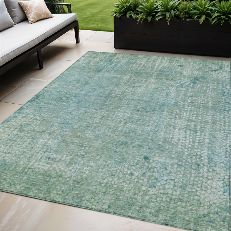 Tapis d'extérieur lavable abstrait bleu sarcelle et ivoire 5 pi x 8 pi