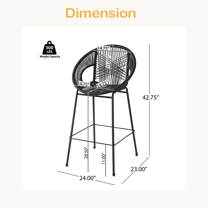 Tabouret de bar d'extérieur en faux osier, ensemble de 2, Noir
