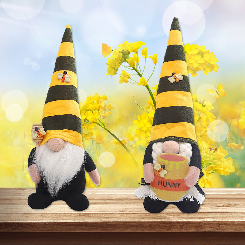 Gnomes sur le thème abeille et miel, ensemble de bourdons en peluche (ensemble de deux)