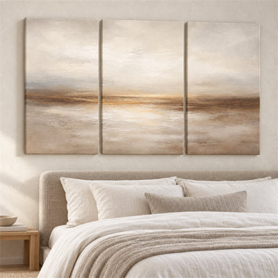Ensemble de 3 grandes impressions sur toile ivoire taupe Horizon