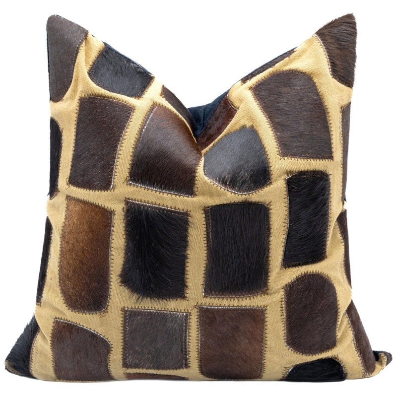 Coussins décoratifs en cuir de vache Canvello, H 18 po x l 18 po, Carré