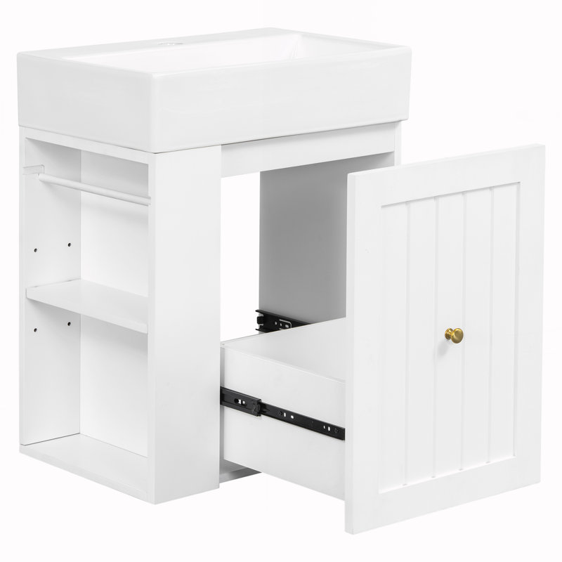 Meuble-lavabo de salle de bain avec lavabo en céramique, White