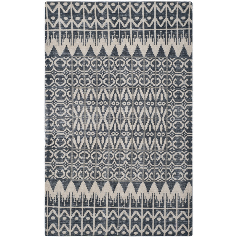 Alimatou Hand Knotted Wool/Cotton Geometric Rug in Charcoal, Rectangle 3' x 5'