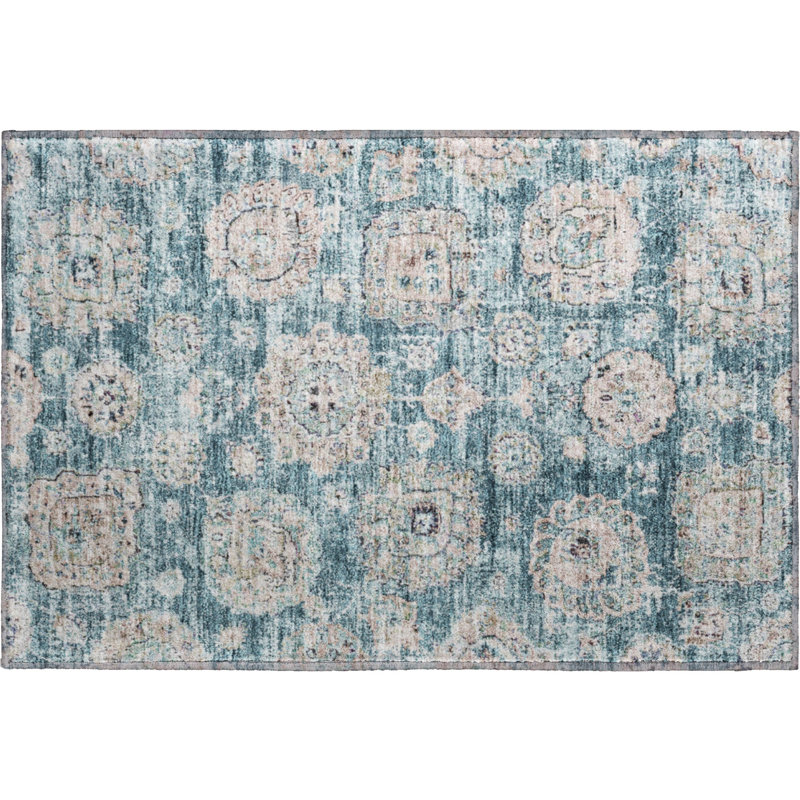 Premium Machine Washable Cerrito Teal Rug, Rectangle 1'8" x 2'6"