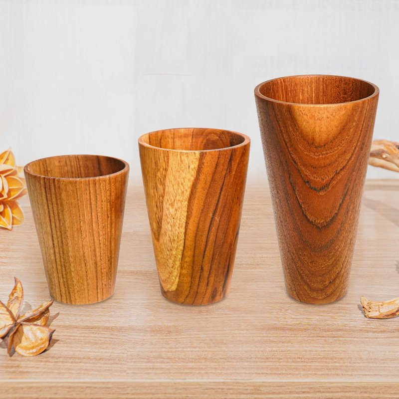 Ensemble de tasse à thé droite en bois de teck, 4, 15 oz
