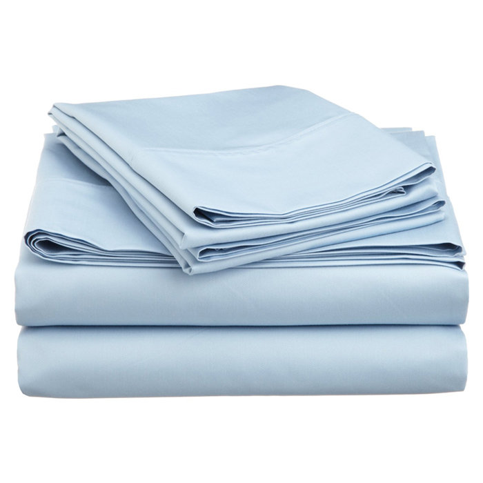 Light Blue Cotton Blend King Sheet Set with Pillowcases