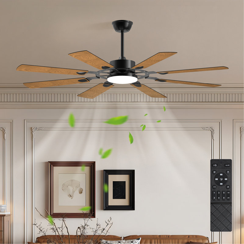 Ventilateur de plafond de 60 pouces avec lumières et télécommande, 8 pales en contreplaqué, moteur à courant continu réversible à 6 vitesses, 3CCT, ventilateur de moulin à vent pour cuisine, salon, noir