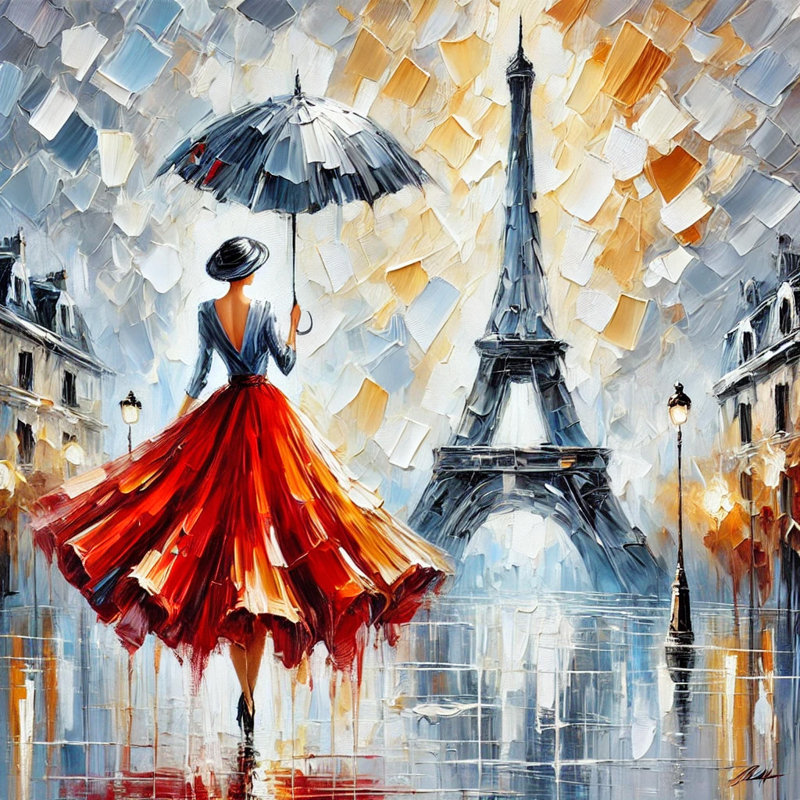«Parisian Chic in the Rain», art mural sur toile tendue, H 40 po x l 40 po x P 1,5 po