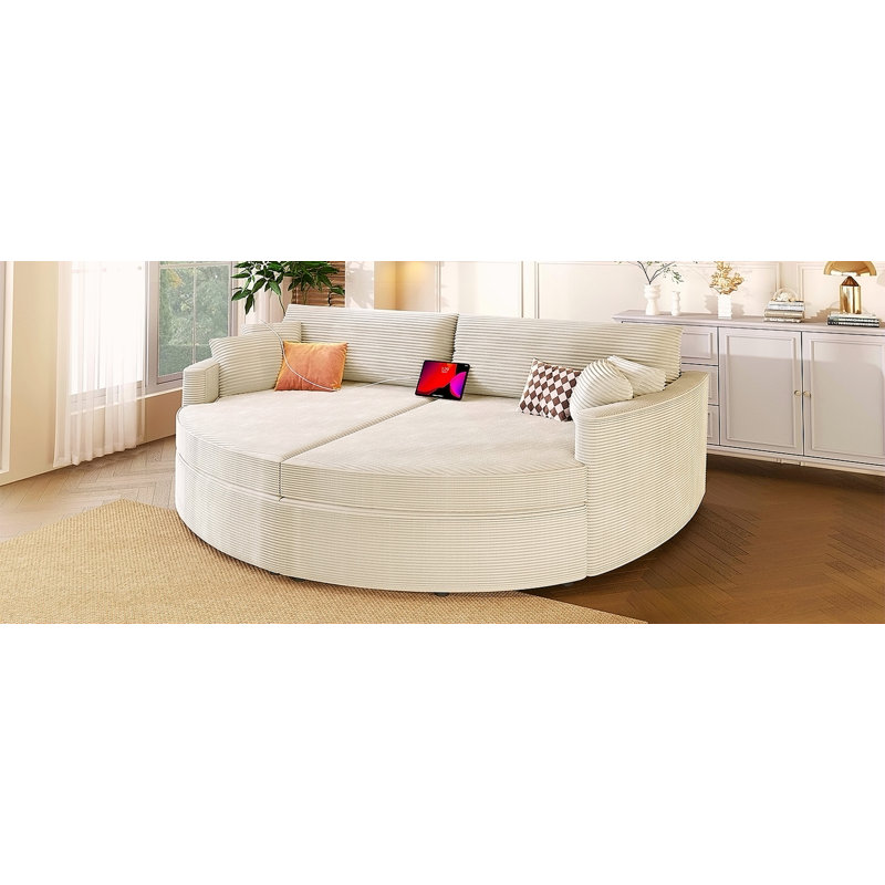 Très grand canapé-lit double avec méridienne 102,3 po et canapé-lit rembourré avec siège profond et ports USB pour le salon