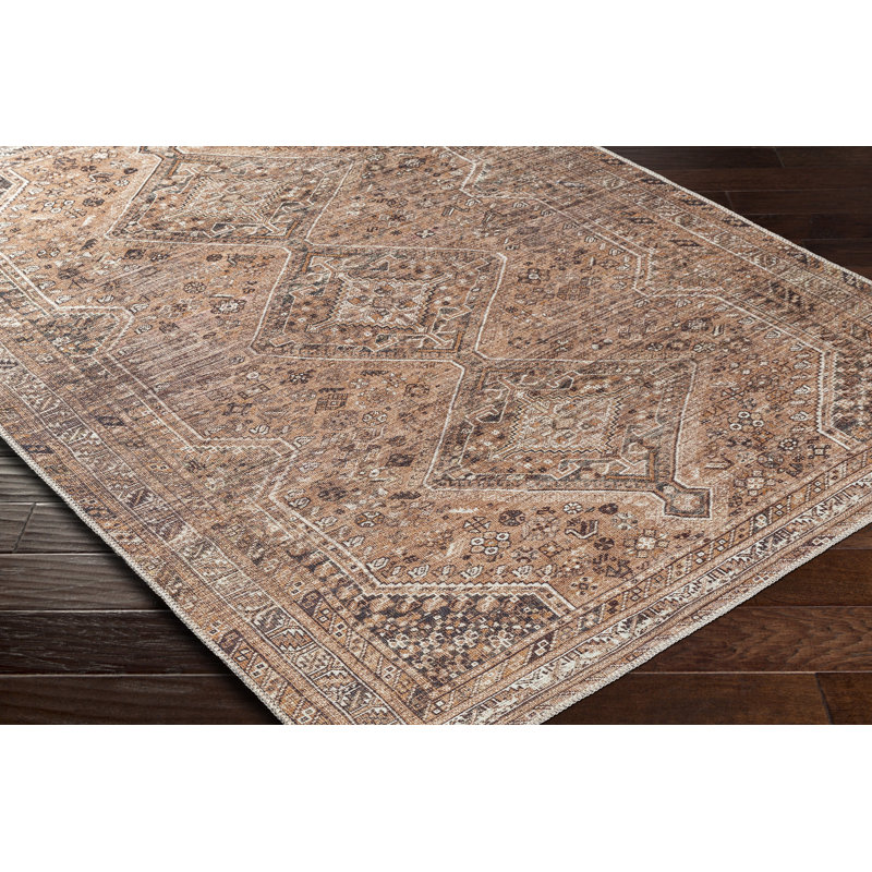 Westbrook Machine Washable Oriental Light Brown/Orange Area Rug, Rectangle 8'10" x 12'