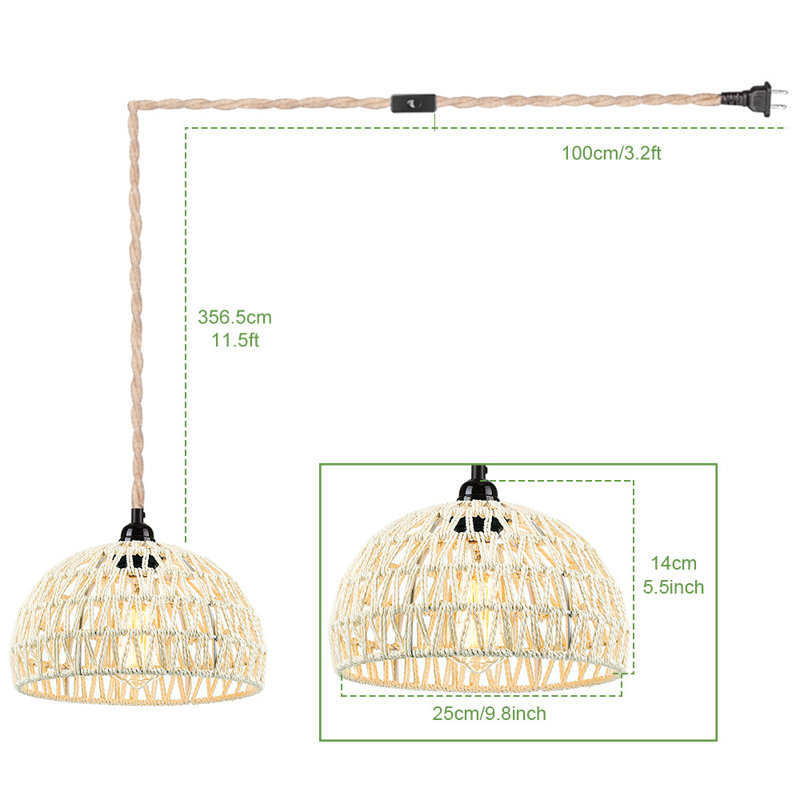 Luminaire suspendu en forme de dôme à 1 lumière Aylah, Beige clair, H 5,5 po x l 9,8 po x P 9,8 po