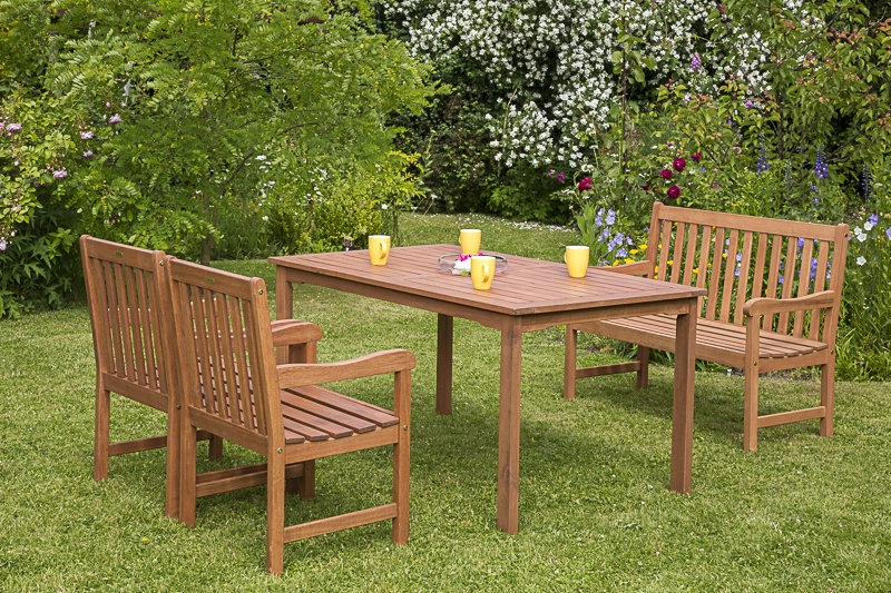 Adabpreet 4 - Person Wood Patio Dining Set with Rectangular Table