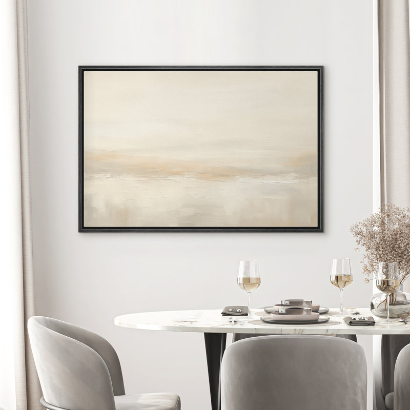 «Minimalist Beige Abstract Contemporary Decor», reproduction d'art sur toile encadrée, H 16 po x l 24 po, Noir