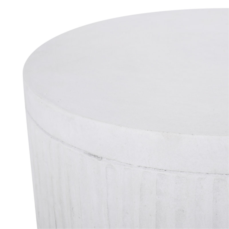 Fluted Concrete End Table - Lightweight, 15"x15"x18.5", Antique White, No Assembly, Easy To Use White Side 15.36x15.36x18.9, Simple Setup