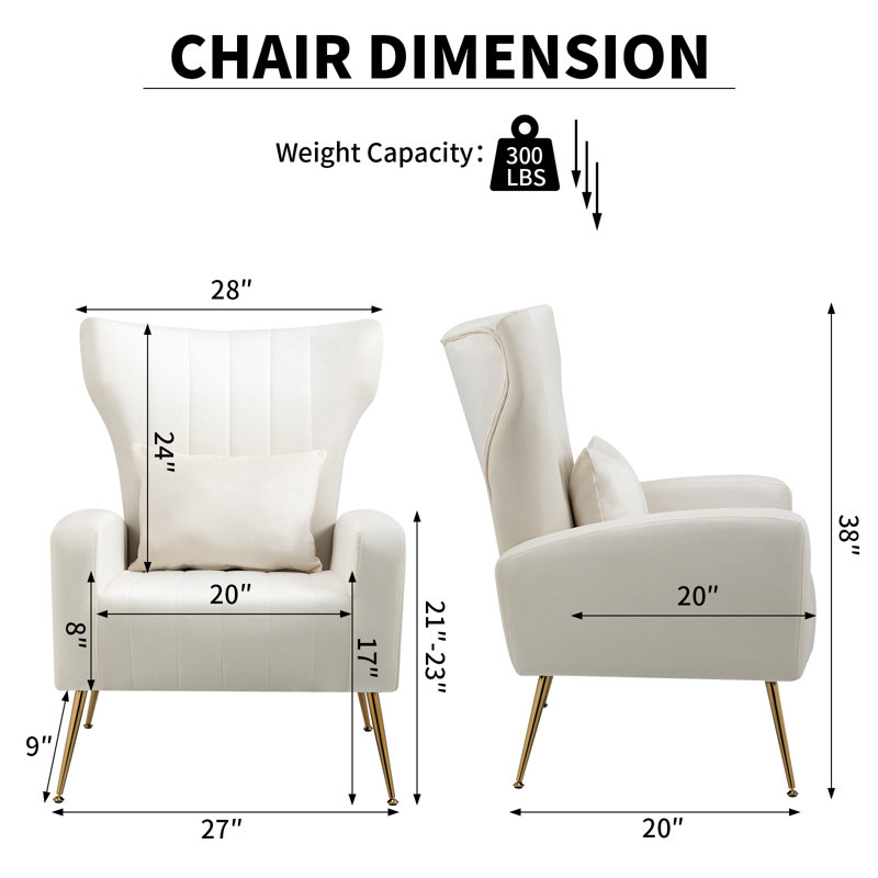 27' ' wide velvet armchair Mahith, Blanc