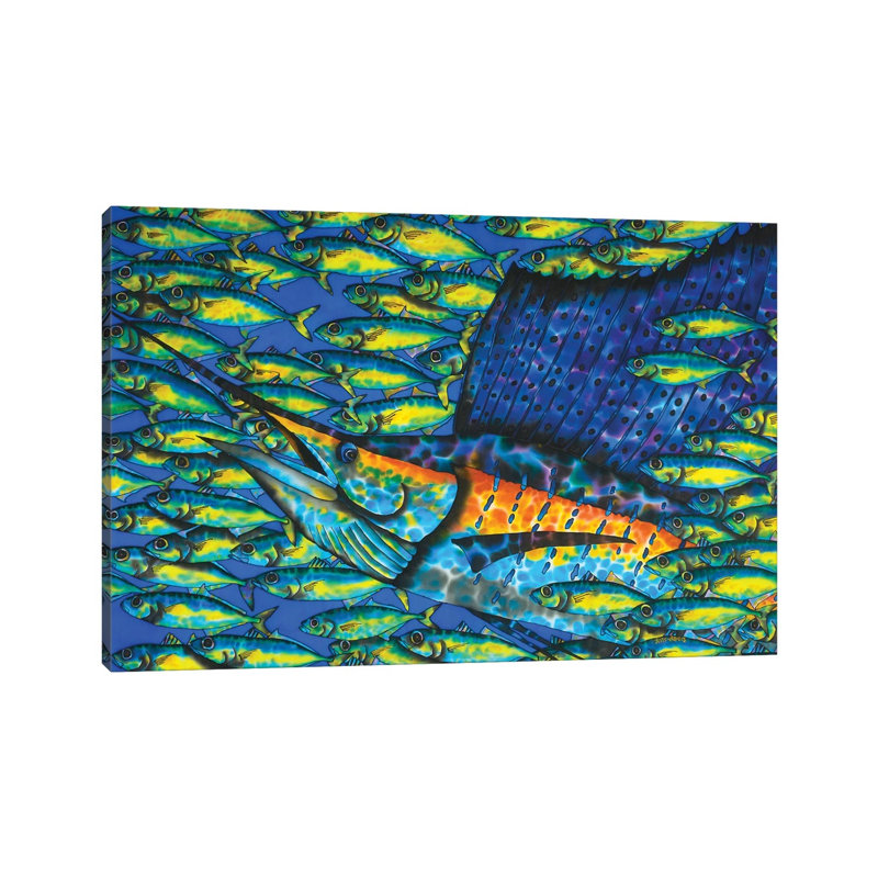 Sailfish & Bait Fish by Daniel Jean-Baptiste - Wrapped Canvas Gallery-Wrapped Canvas Giclée, 20.32 cm H x 30.48 cm W