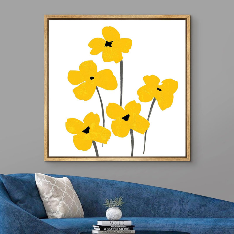 " Yellow Daisy Group ", Natural  Canvas, 24" H x 24" W