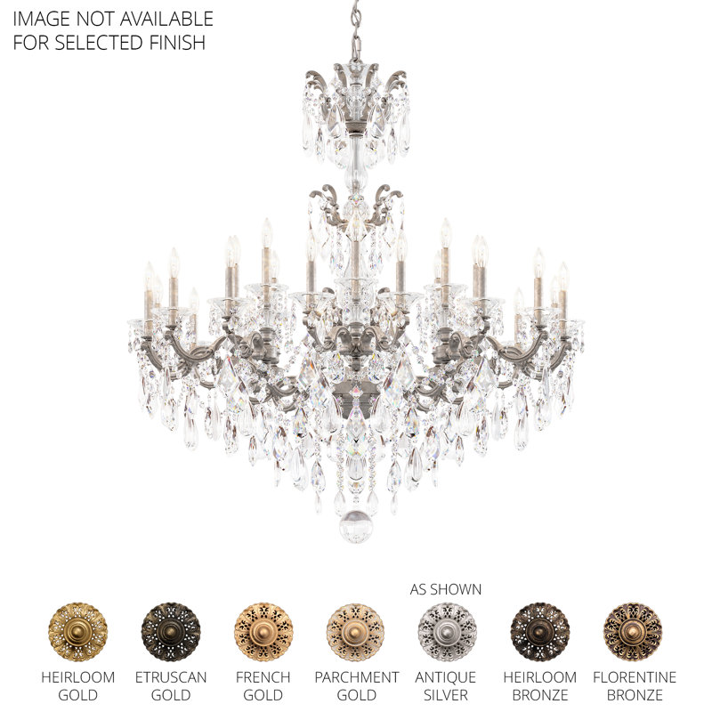La Scala 24 Light 46in x 48in Chandelier in Antique Silver with Clear Radiance Crystals, Czech, French Gold