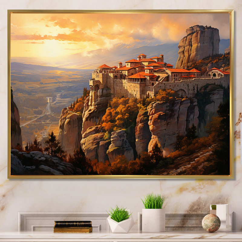 Grèce, Grèce, énigme II - impression, H 12 po x l 20 po x P 1 po, Cadre flottant doré