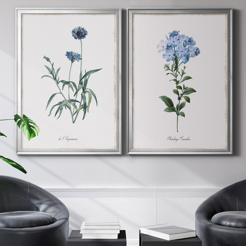 Bleu impérial - ensemble de 2 impressions, Toile encadrée argentée, Pas de tapis, H 30,5 po x l 85 po x P 3 po