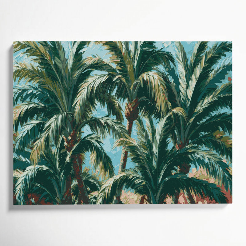 Art sur toile vert, groupes de palmiers hawaïens, 8" H x 10" W