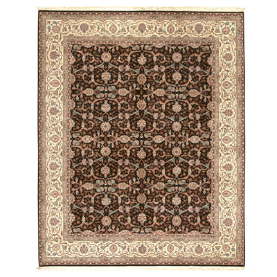 Tapis noir et ivoire de haute qualité noué à la main