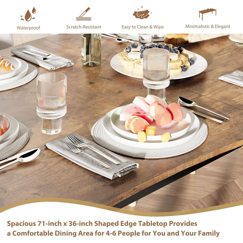 Table rectangulaire, à bord ondulé, imperméable et résistante aux rayures, H 29,5 po x L 70,9 po x l 35,4 po, Brun rustique