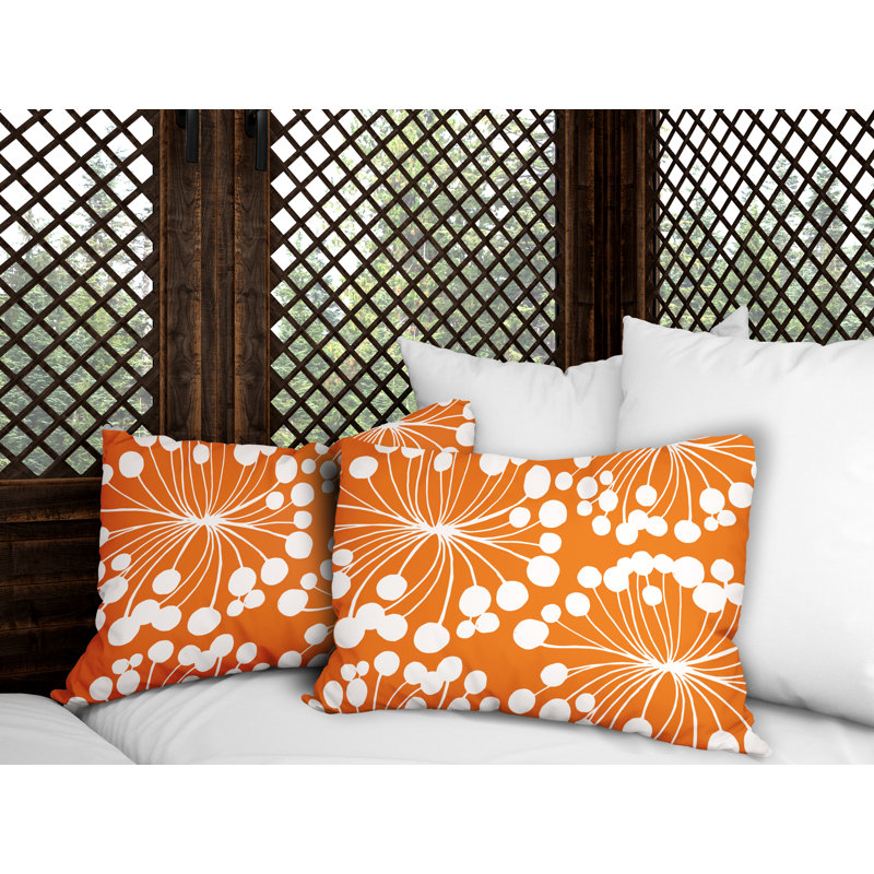 Floral Outdoor Reversible Throw Pillow, Orange