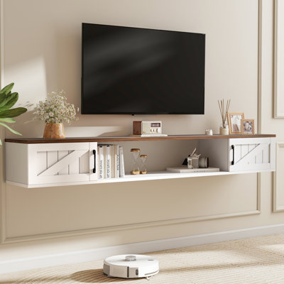 Floating TV Stand, Wall Mounted Fireplace Entertainment Center with Storage, Farmhouse Floating TV Shelf for TVs Up to 80"