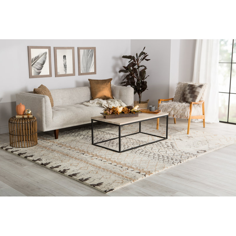 Hand Knotted Wool Area Rug in Cream/Brown, Rectangle 9' x 12'