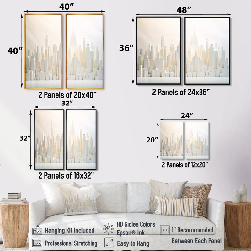 Pearl Peaks Skycraper Skyline I - Architecture, gratte-ciels sur toile, Noir, noir, noir, noir, H 36 po x l 48 po