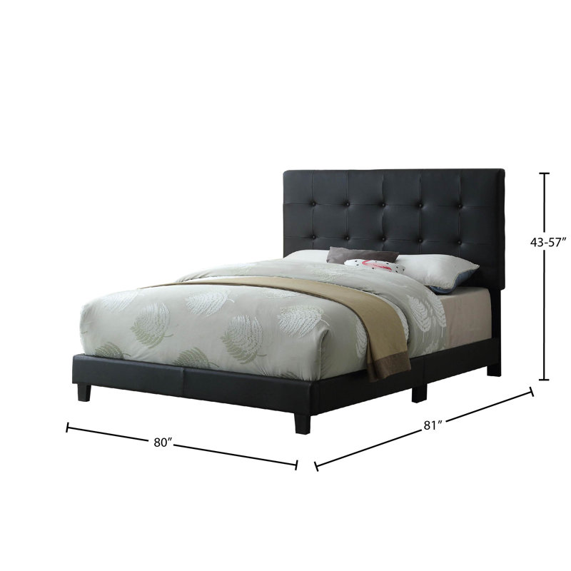 Lit plateforme tapissier réglable avec tête de lit capitonnée à boutons, structure de lit moderne en lin et similicuir, noir, très grand