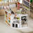 L-shaped Reception Desk With 3 Drawers & Glass Display Cabinet, Retail Counter Front Desk Reception Counter With Cabinet