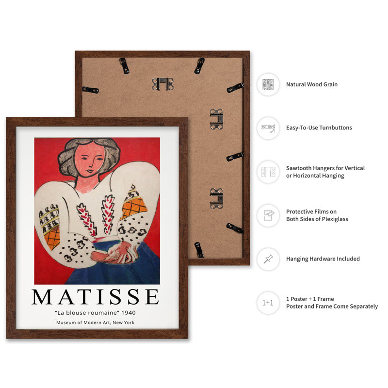 Henri Matisse - La Blouse Roumaine No1, H 24 po x l 32 po, Affiche, Encadrement brun