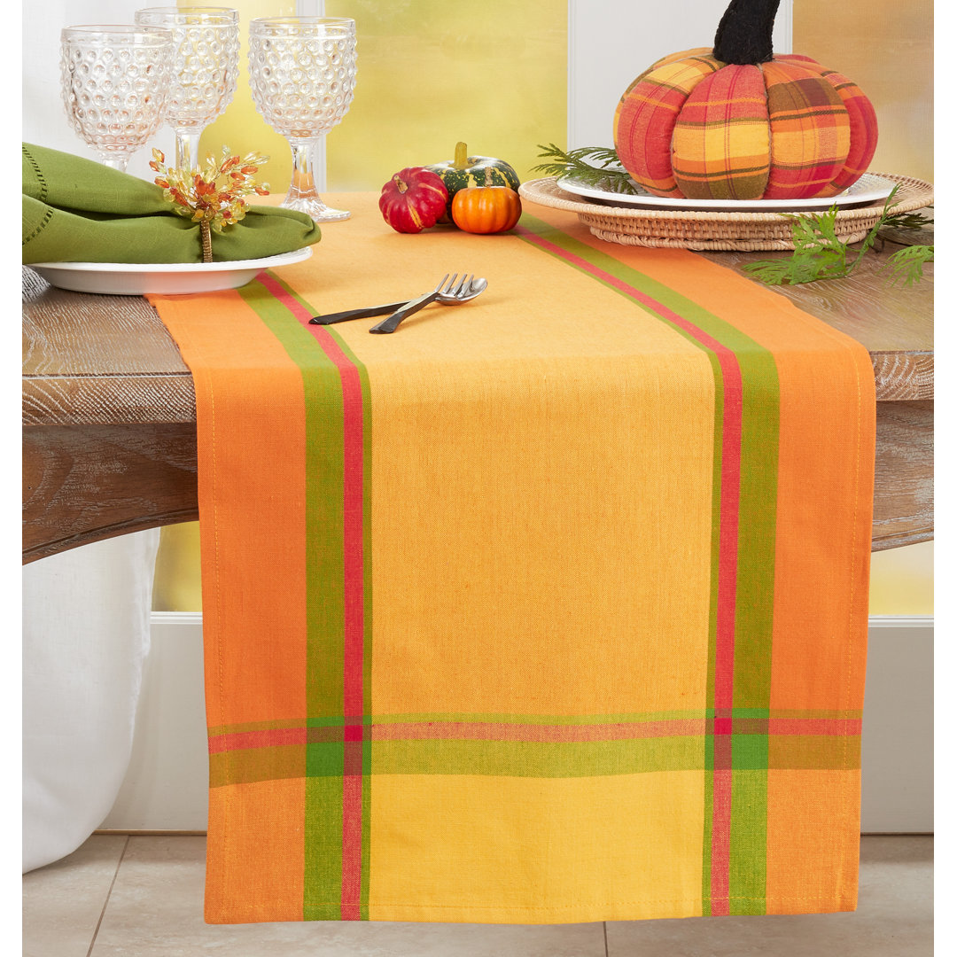 Feuilles Striped 100% Cotton Table Runner Saro
