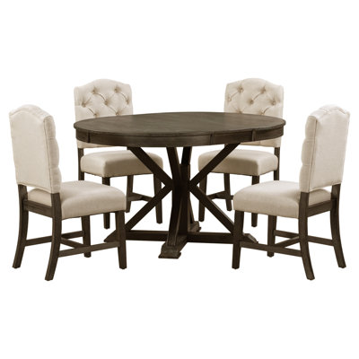 Functional Furniture Retro Style Dining Table Set With Extendable Table And 4 Upholstered Chairs For Dining Room And Living Room -  STYLISH, OKKK612-ST000078AAP