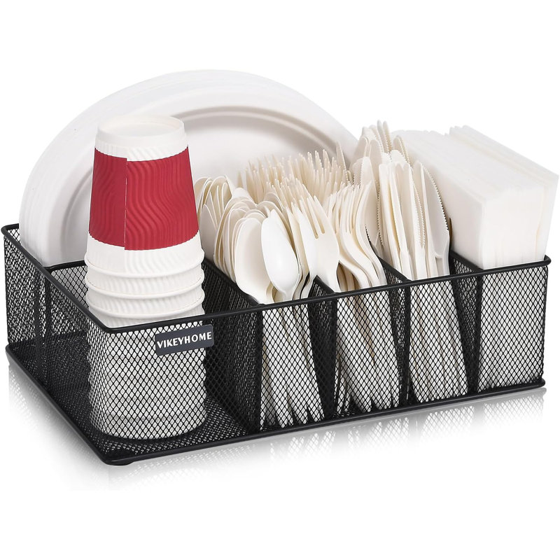 Black Metal Silverware Caddy with 6 Compartments