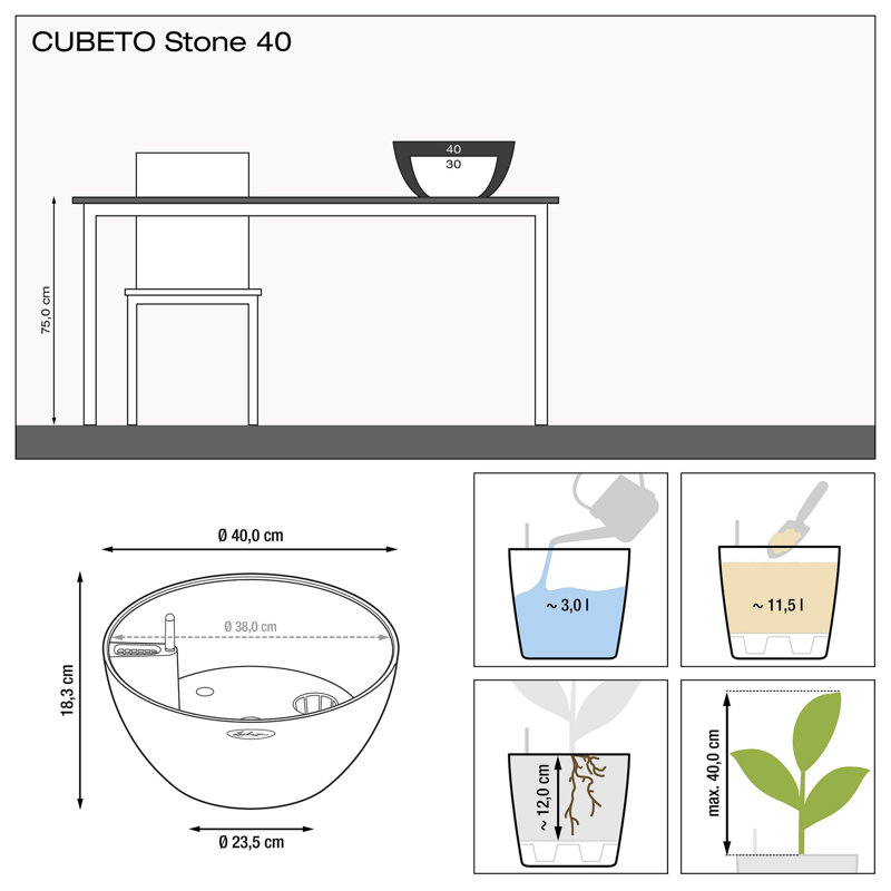 Pot Planter, 18.3cm H x 39.5cm W x 39.5cm D, Quartz White