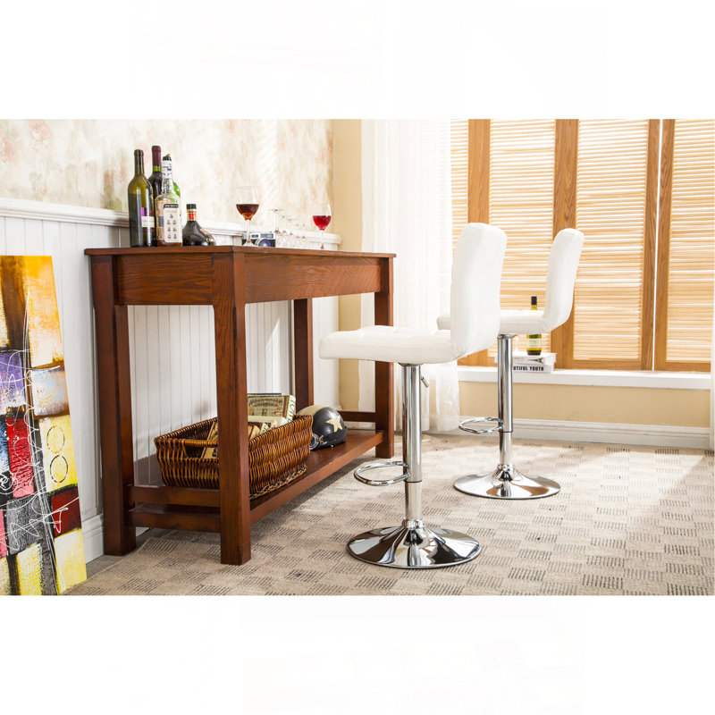 Swivel Faux Leather Adjustable Hydraulic Bar Stool, Set Of 2, White