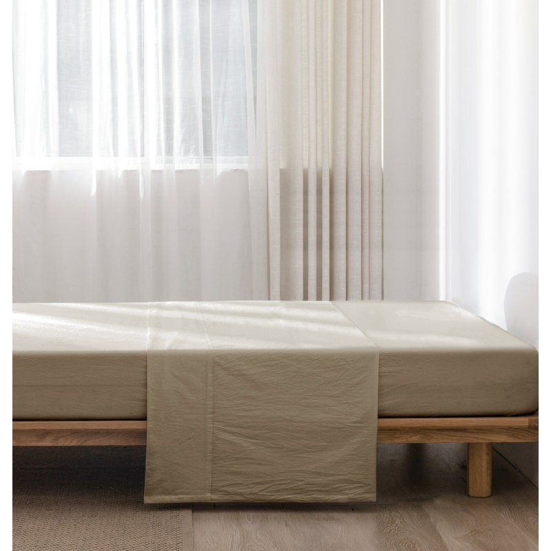 Drap plat 100% coton lavé MooMee, Mocha Brown, Drap plat grand